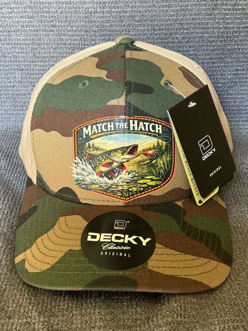 Match the Hatch Pike Fishing Hat – Decky 1048 Camo Trucker -adjustable SnapBack